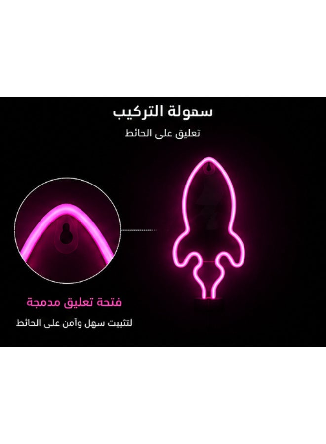 Pink Rocket LED Neon Wall Light, USB or Battery Powered Decorative Sign - Image 4