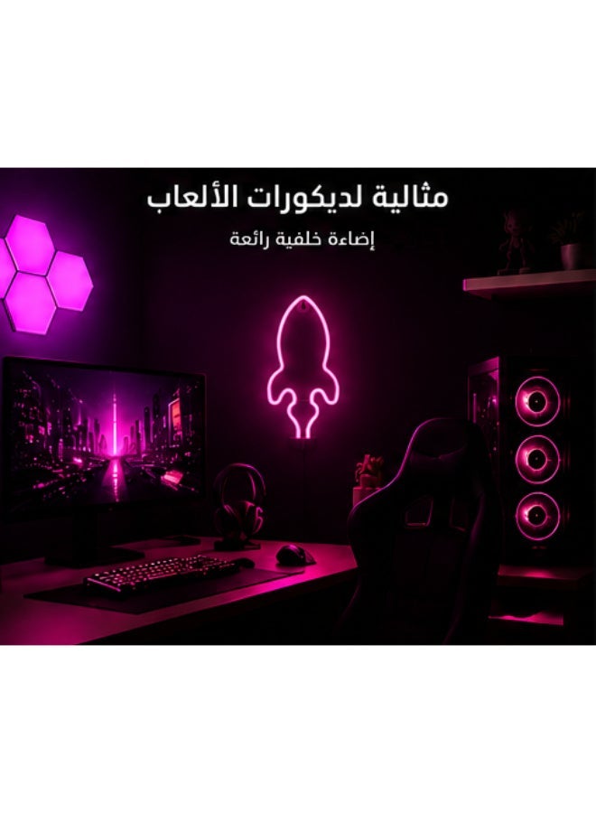 Pink Rocket LED Neon Wall Light, USB or Battery Powered Decorative Sign - Image 3