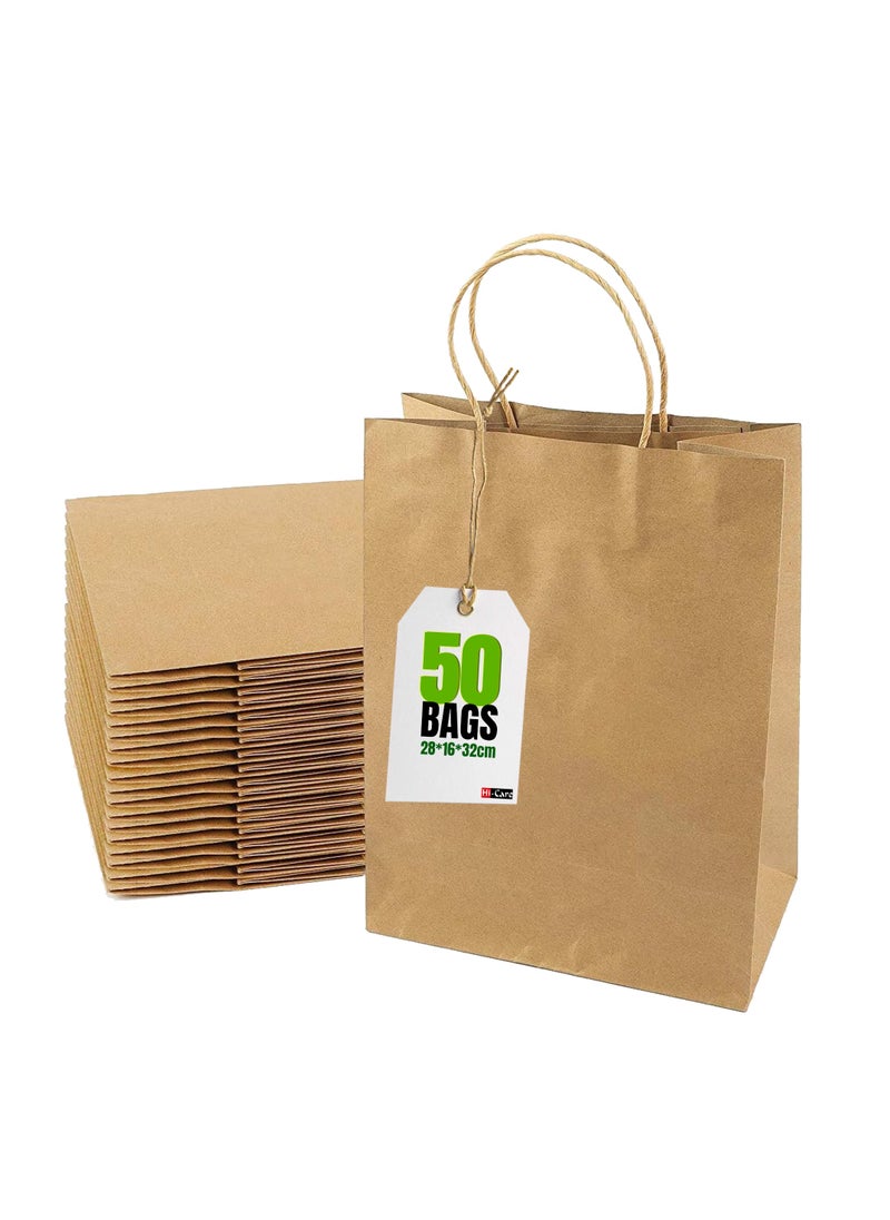 Hi Care - Hi-Care  Kraft Paper Bags - 50pcs Brown Gift Bags With Handles 100gsm Paper Bags, Shopping Bags, Kraft Bags,Party Bag ,Reusable Paper Bag - Image 1