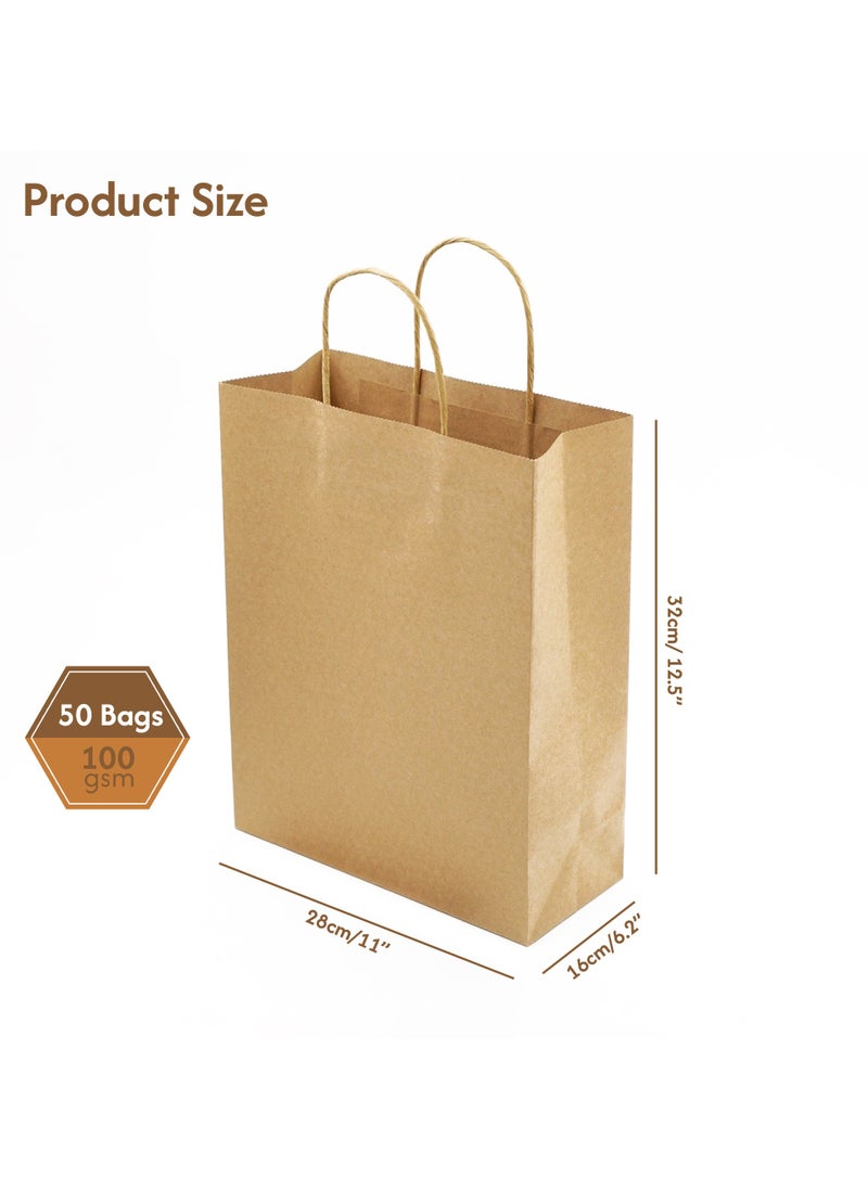 Hi Care - Hi-Care  Kraft Paper Bags - 50pcs Brown Gift Bags With Handles 100gsm Paper Bags, Shopping Bags, Kraft Bags,Party Bag ,Reusable Paper Bag - Image 1