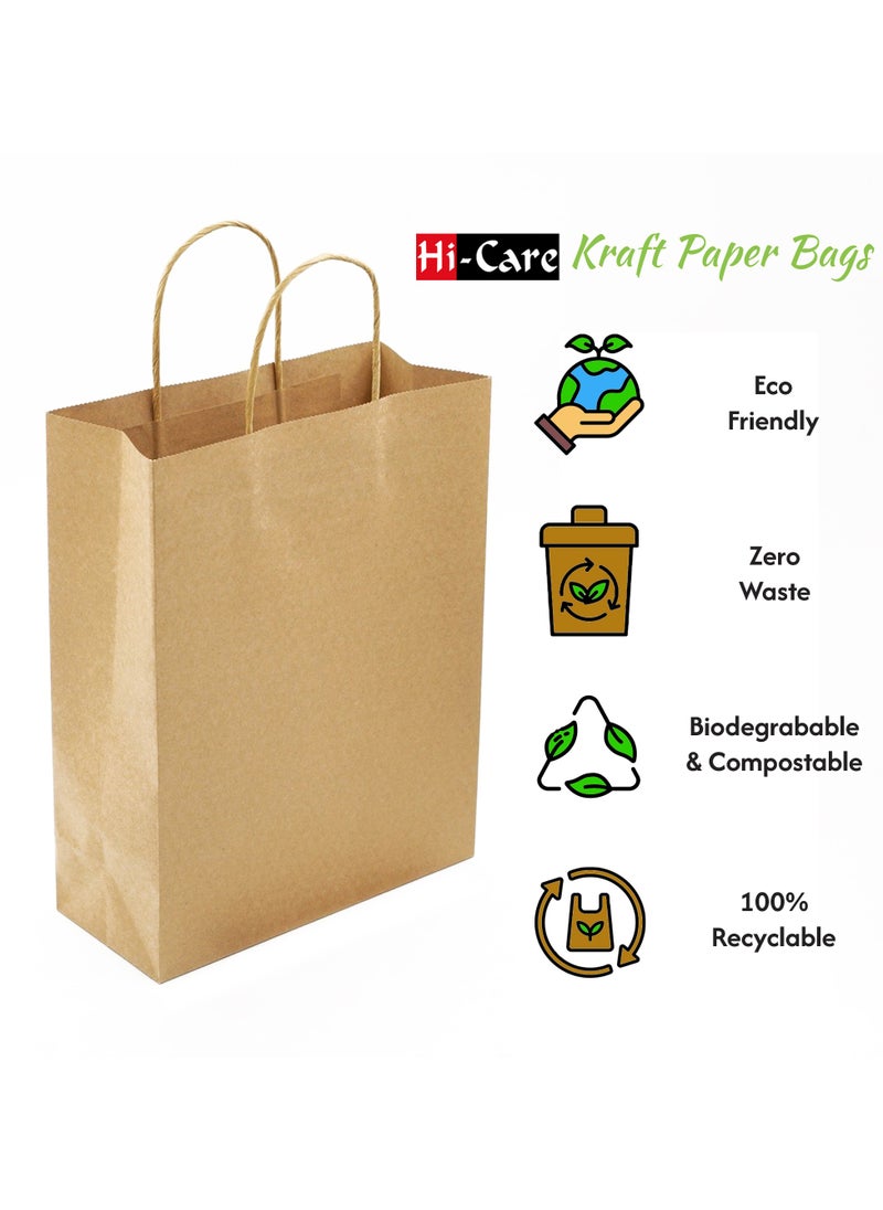 Hi Care - Hi-Care  Kraft Paper Bags - 50pcs Brown Gift Bags With Handles 100gsm Paper Bags, Shopping Bags, Kraft Bags,Party Bag ,Reusable Paper Bag - Image 1