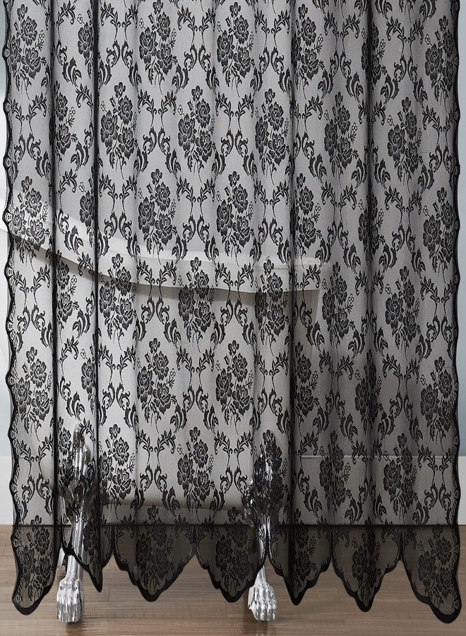 LinenZone 72" x 84" Extra Long Shower Curtain with Attached Valance. Lace Fabric Shower Curtain is Great for Country or Rustic Decor. (Mia Shower 72 x 84 Black) - Image 4