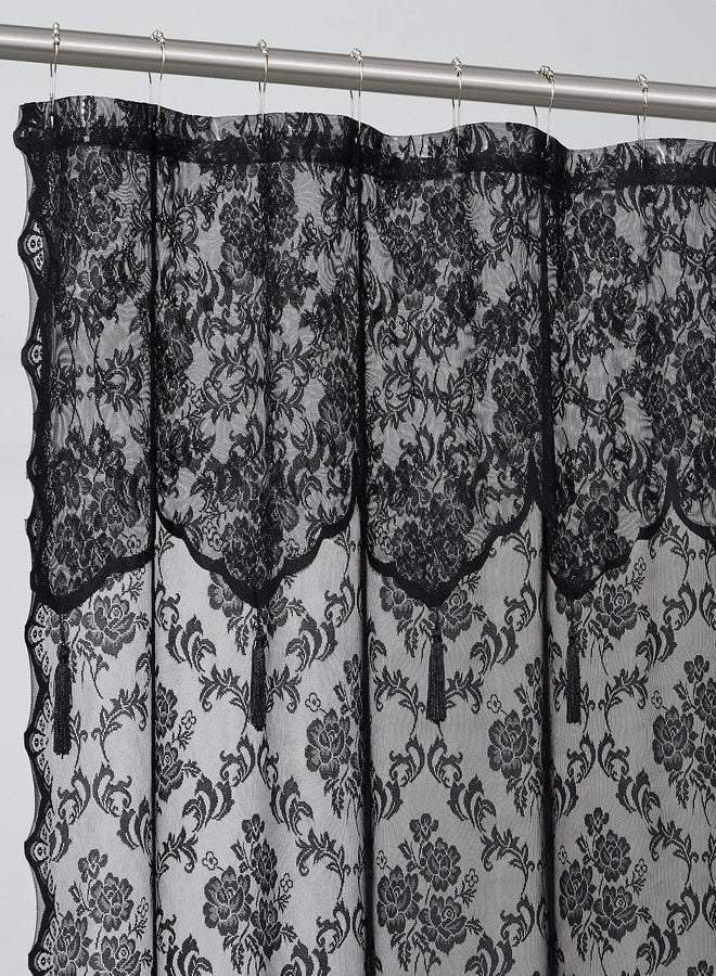 LinenZone 72" x 84" Extra Long Shower Curtain with Attached Valance. Lace Fabric Shower Curtain is Great for Country or Rustic Decor. (Mia Shower 72 x 84 Black) - Image 2