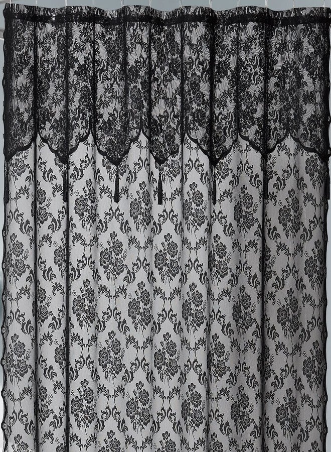 LinenZone 72" x 84" Extra Long Shower Curtain with Attached Valance. Lace Fabric Shower Curtain is Great for Country or Rustic Decor. (Mia Shower 72 x 84 Black) - Image 3