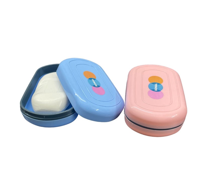 CSM Portable Waterproof Leakproof Plastic Soap Box Case Holder for Outdoors Travel Home Use Pack of 2 Standard SizePink Blue - Image 1