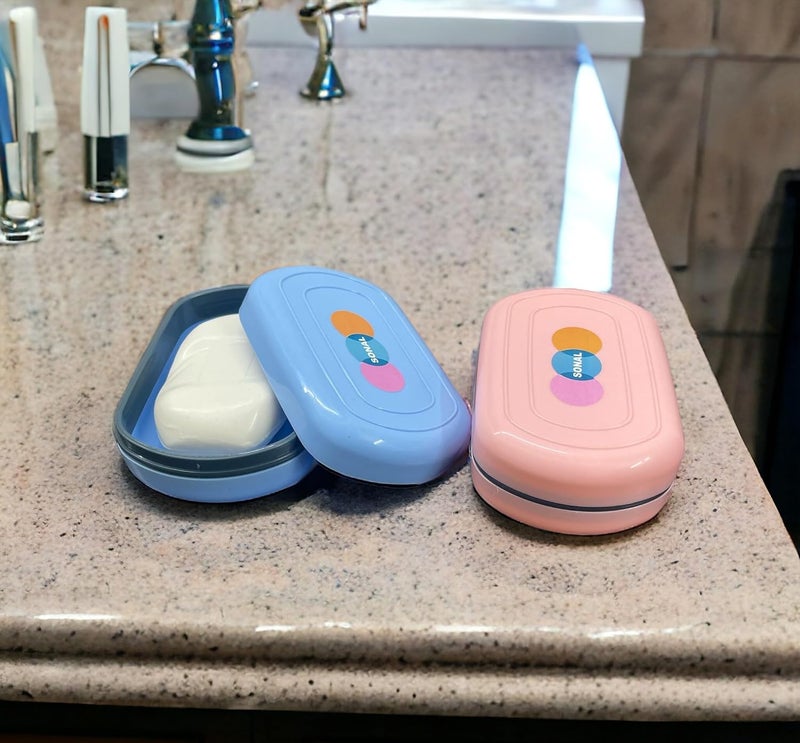 CSM Portable Waterproof Leakproof Plastic Soap Box Case Holder for Outdoors Travel Home Use Pack of 2 Standard SizePink Blue - Image 2