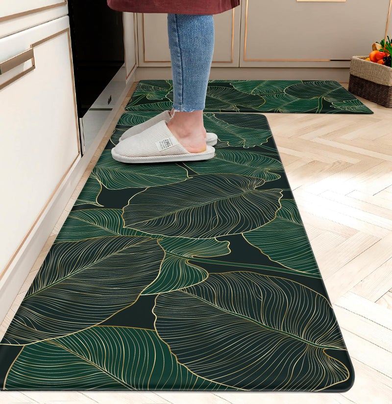 chiinvent Kitchen Mats for Floor Cushioned Anti Fatigue Mats for Kitchen Green Kitchen Floor Mat Memory Foam Boho Kitchen Rugs Luxury Runner Rugs Sets of 2 173x28  173x47 04 inches