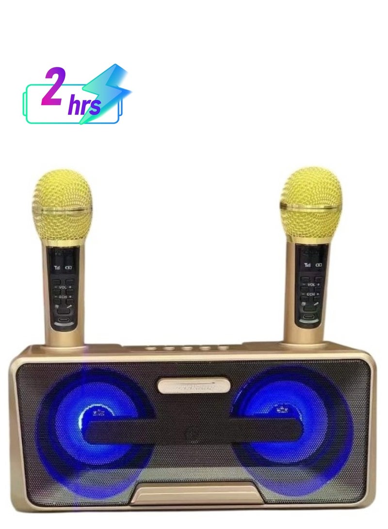 Wireless Bluetooth Speakers, Double Chorus Speaker With Two Microphones, Easy To Carry Portable Karaoke Machine, Lightweight Durable Music Player For Indoor Outdoor, (1pc, Gold) - Image 1