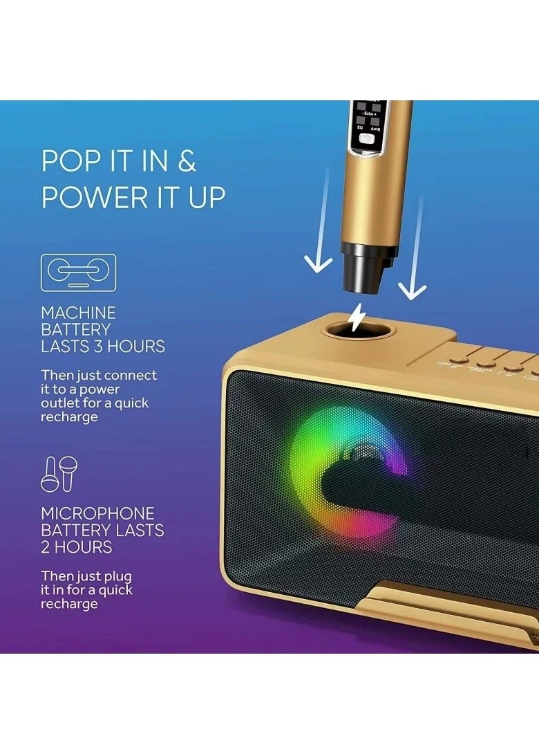 Wireless Bluetooth Speakers, Double Chorus Speaker With Two Microphones, Easy To Carry Portable Karaoke Machine, Lightweight Durable Music Player For Indoor Outdoor, (1pc, Gold) - Image 4