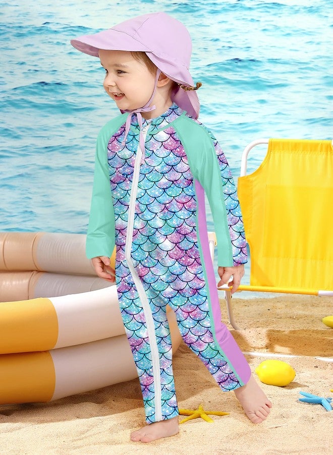 BesserBay Baby Girls Long Sleeve Adorable Mermaid One Piece Swimsuit Sun Protective Zip Up Rashguard 0-6 Months - Image 2