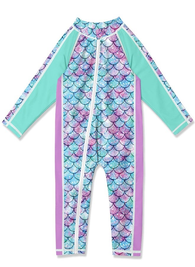 BesserBay Baby Girls Long Sleeve Adorable Mermaid One Piece Swimsuit Sun Protective Zip Up Rashguard 0-6 Months - Image 1