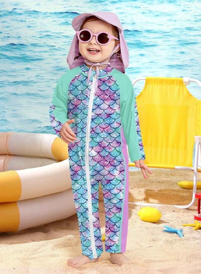 BesserBay Baby Girls Long Sleeve Adorable Mermaid One Piece Swimsuit Sun Protective Zip Up Rashguard 0-6 Months - Image 3