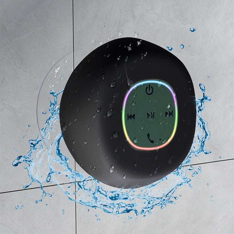 مكبر صوت ليد RGB عالي الجودة مع خاصية IPX4 مقاومة للماء، مزود بكوب شفط للاستخدام في الحمام والمنزل، شحن من نوع C، لون أبيض - Image 4