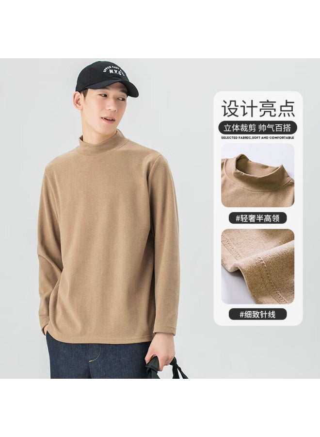 Wood Soon Semi-turtleneck Men's Base Layer, Autumn And Winter German Velvet Couple Top, Elastic Warm Winter Long-sleeve T-shirt
