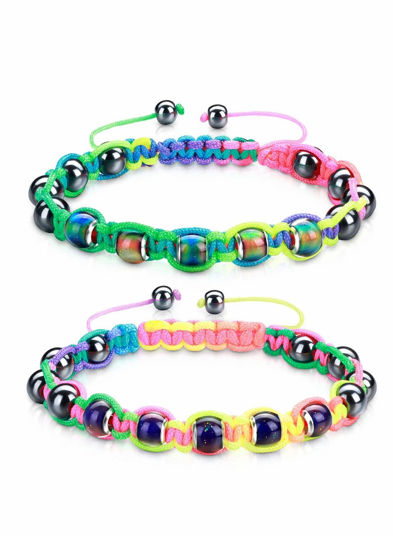 Color Changing Mood Bracelets for Couples & Friends - Adjustable Thermochromic Beads for Kids & Adults, 2 Pieces Set, Dazzling Emotion-Based Design - Image 1