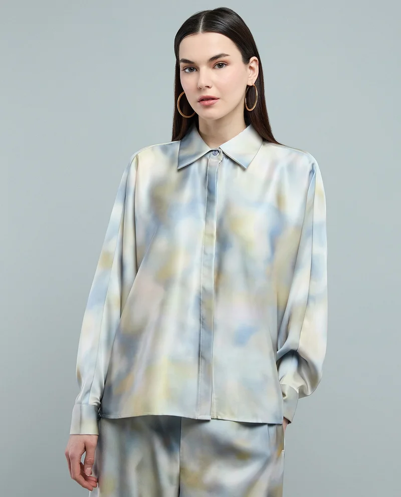 أر أند بي Patterned Shirt with Classic Collar and Long Sleeves