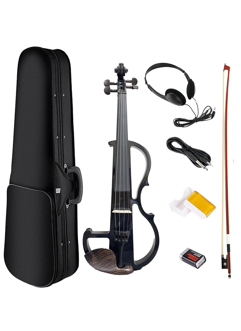 Mike Music - Electric Violin Full Size 4/4, Silent Electric Violin Set, Solid Wood Metallic Electric Fiddle with Ebony Fittings, Black Violin Beginner Kit for Adults Teens - Image 1