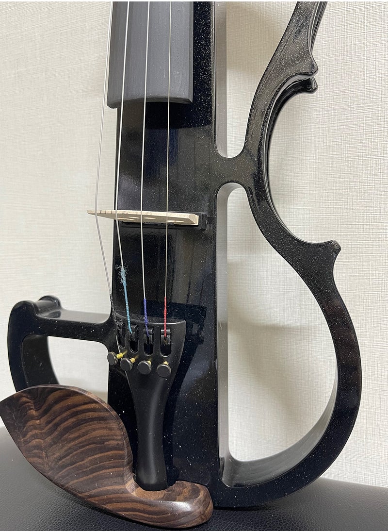 Mike Music - Electric Violin Full Size 4/4, Silent Electric Violin Set, Solid Wood Metallic Electric Fiddle with Ebony Fittings, Black Violin Beginner Kit for Adults Teens - Image 1