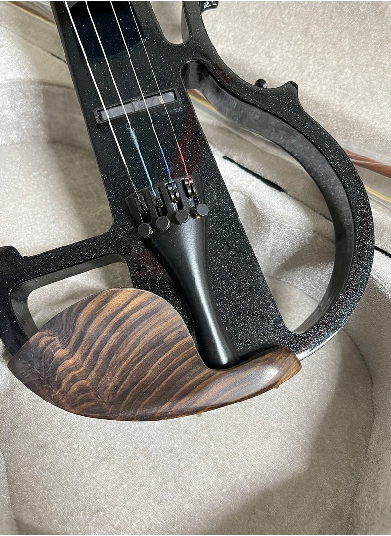 Mike Music - Electric Violin Full Size 4/4, Silent Electric Violin Set, Solid Wood Metallic Electric Fiddle with Ebony Fittings, Black Violin Beginner Kit for Adults Teens - Image 1