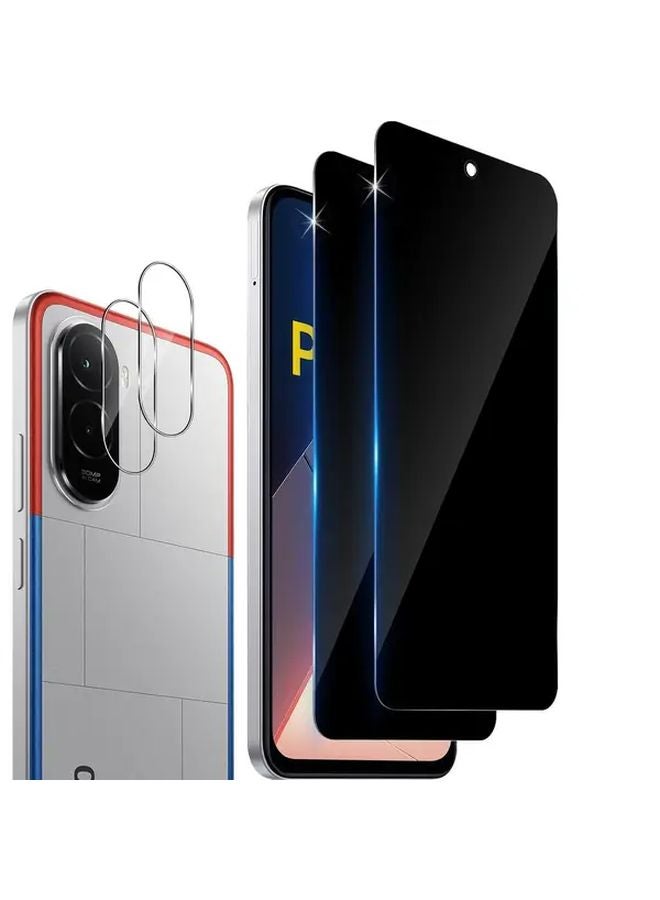 Xiaomi Poco M7 4G واقي شاشة الخصوصية زجاج مقوى 9H علبة من 2 قطعة مع واقي عدسة الكاميرا - Image 1