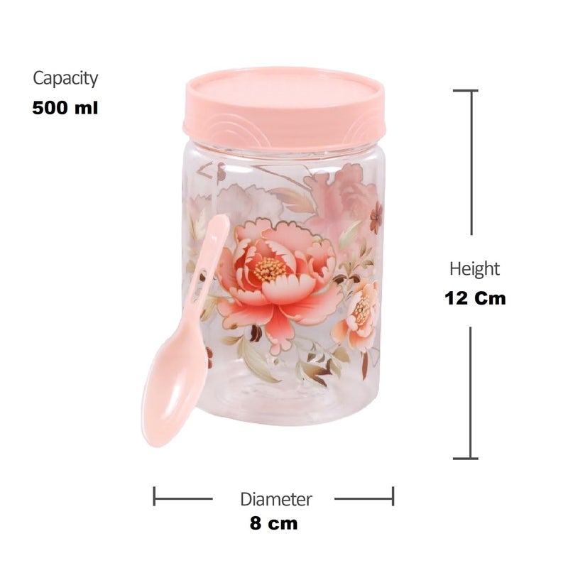VRISTO Flower Design Printed Airtight container boxes for storage Kitchen Containers and Jar Set Spice Container and Grocery Jar Set of 6 500 ml Pink 8 CM X 8 CM X 12 CM - Image 2