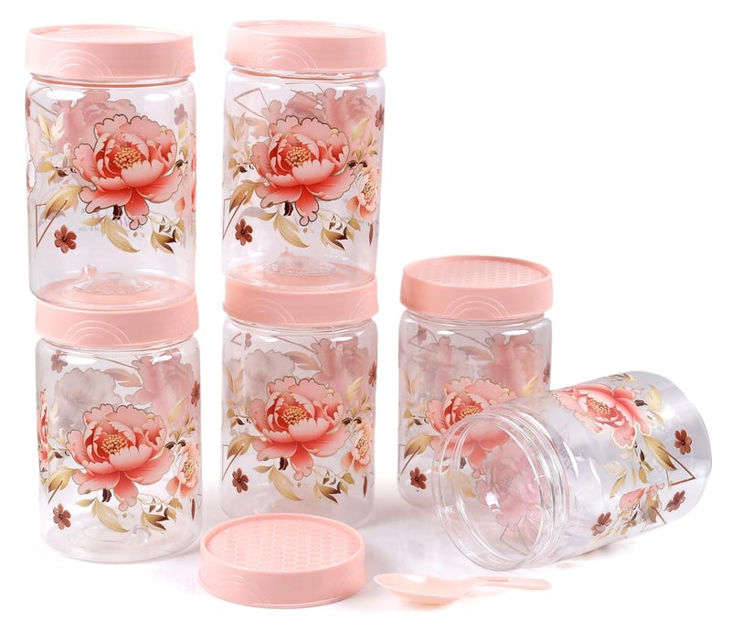 VRISTO Flower Design Printed Airtight container boxes for storage Kitchen Containers and Jar Set Spice Container and Grocery Jar Set of 6 500 ml Pink 8 CM X 8 CM X 12 CM - Image 4