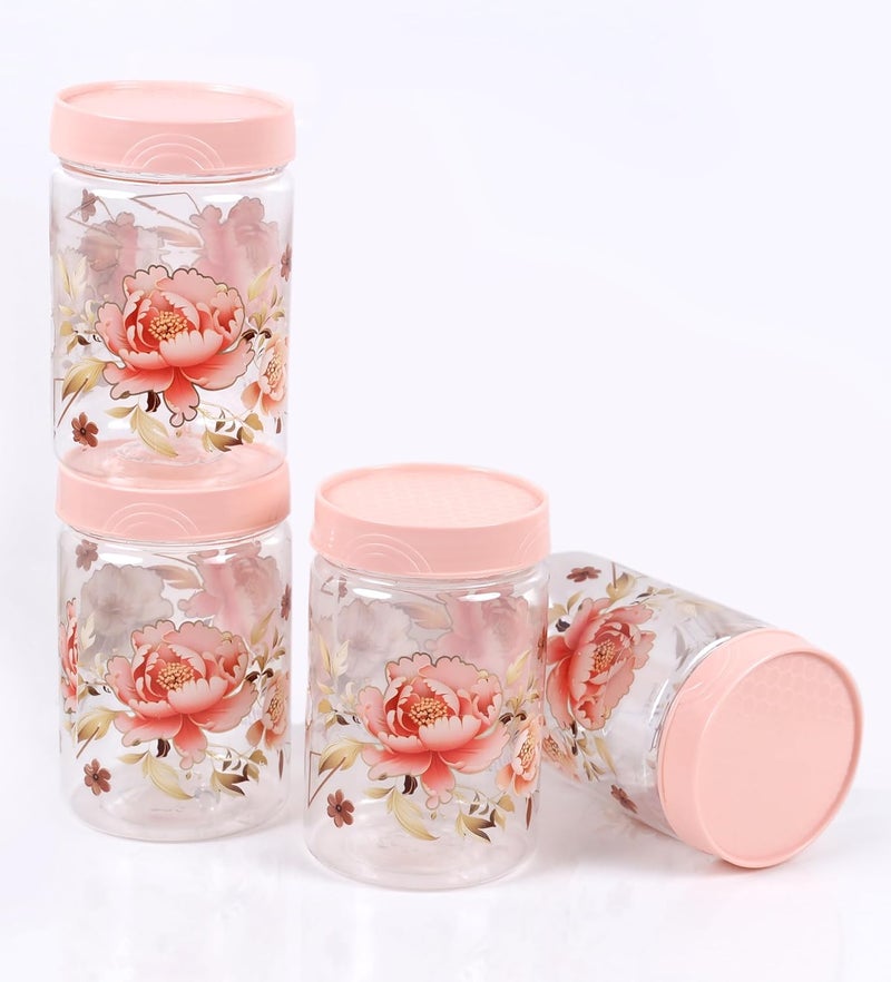 VRISTO Flower Design Printed Airtight container boxes for storage Kitchen Containers and Jar Set Spice Container and Grocery Jar Set of 6 500 ml Pink 8 CM X 8 CM X 12 CM - Image 5