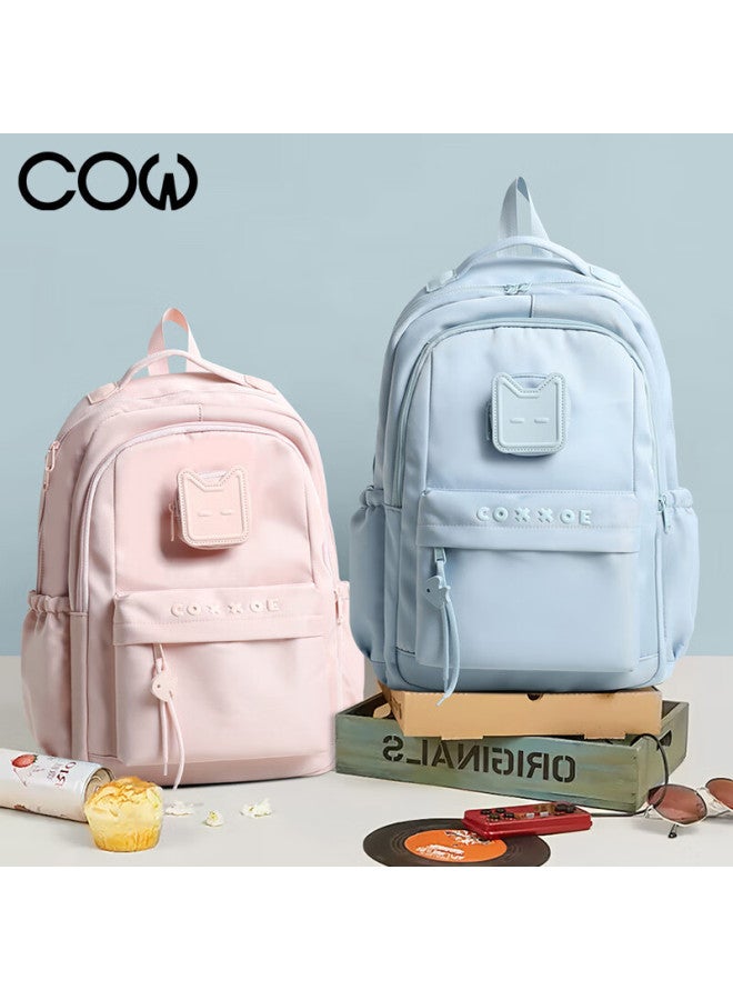 Cow Backpack For Women, Large Capacity School Bag For Middle School And College Students, Casual Laptop Bag With Thin Mesh And Light Blue - Image 2