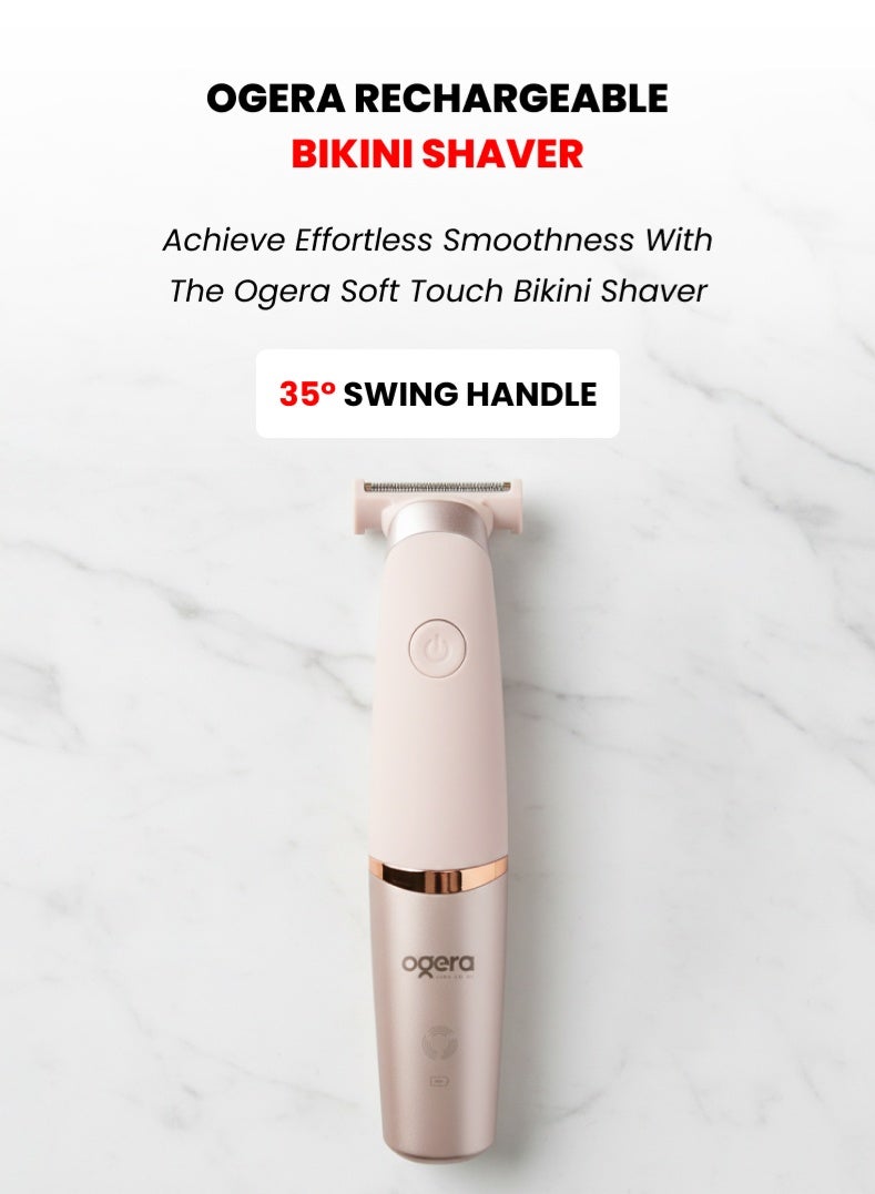 أوجيرا ماكينة حلاقة بيكيني ناعمة | إزالة شعر لطيفة للمناطق الحساسة | مقبض قابل للتحريك 35° | شفرة على شكل T | زر تشغيل/إيقاف بلمسة واحدة | تجربة حلاقة ناعمة وآمنة | ضمان سنتين | OG2600BT | وردي - Image 1