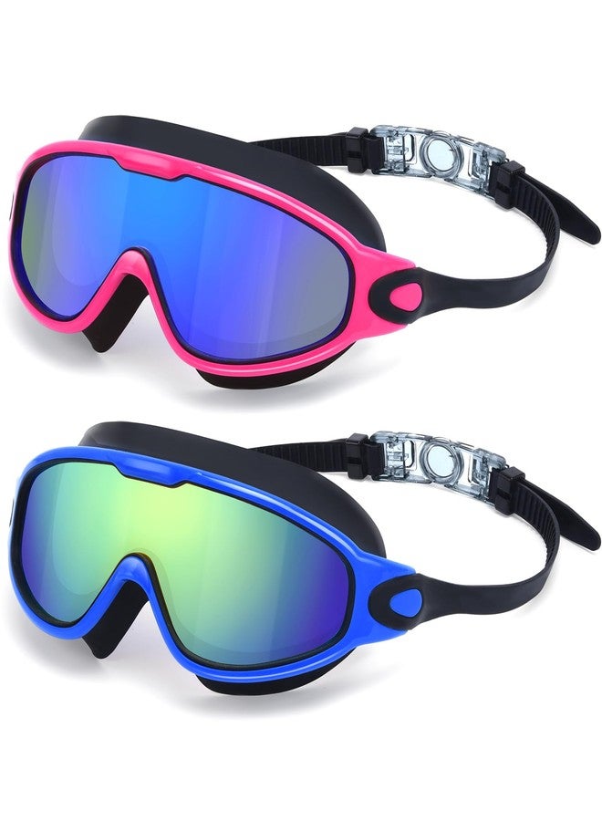 Freela 2 Pack Swimming Goggles for Adult Men Women Youth, 180° Wide View Anti Fog UV Protection Soft Silicone Waterproof No Leak Clear Swim Goggles, Underwater Beach Open Water Pool Goggles Blue Green - Image 1