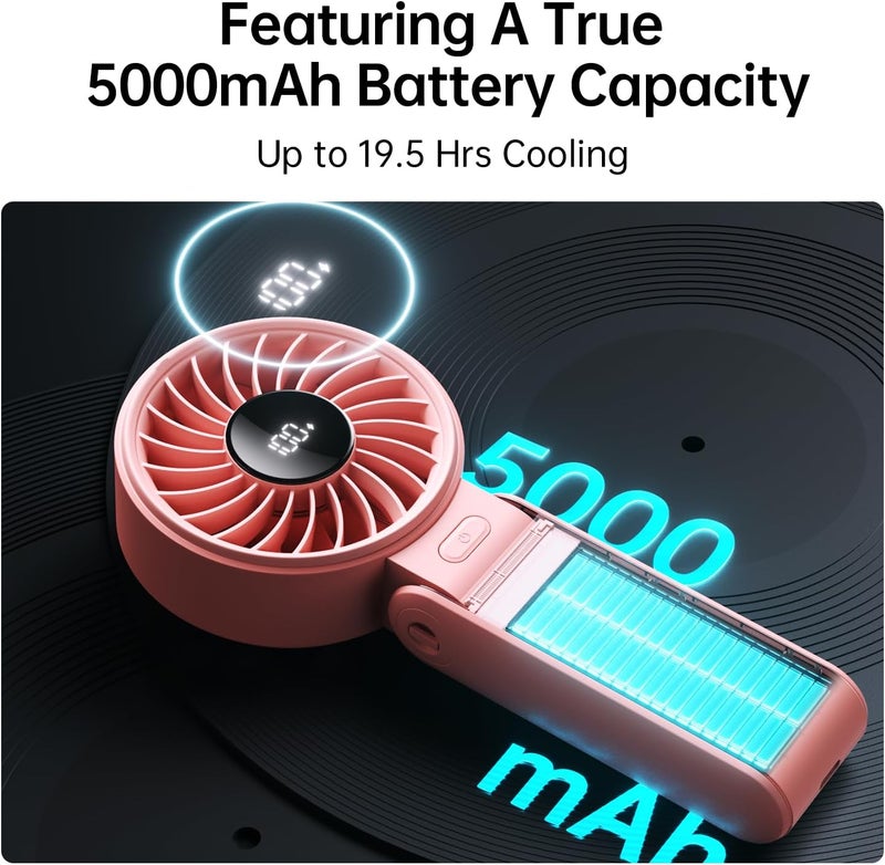 JISULIFE Gizlife Handheld Fan Life 7 - Powerful 5000mAh Battery, 19.5-Hour Runtime, 5 Speeds, LED Display - Image 4
