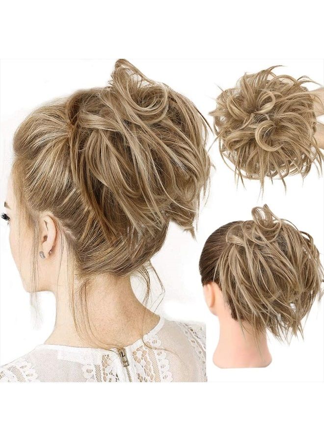 HMD Tousled Updo Messy Bun Hairpiece Hair Extension Ponytail with Elastic Rubber Band Updo Ponytail Hairpiece Synthetic Hair Extensions Scrunchies Ponytail Hairpieces for Women(Tousled Updo Bun, 12H24 - Image 1