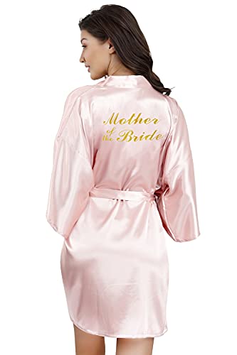 EPLAZA Bride Bridesmaid Robes for Wedding Bridal Party Women Short Solid Color Silky Satin Robe Kimono with Gold Glitters (Pink, Mother of The Bride) - Image 1