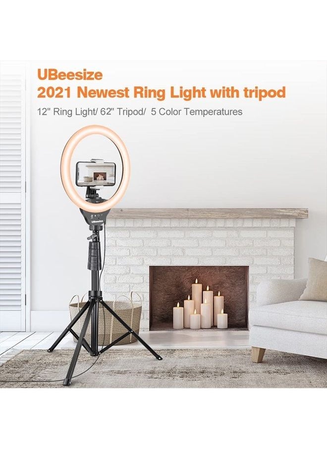 UBeesize 12'' Ring Light with Tripod, Selfie Ring Light with 62'' Tripod Stand, Light Ring for Video Recording＆Live Streaming(YouTube, Instagram, TIK Tok), Compatible with Phones, Cameras and Webcams  - Image 5