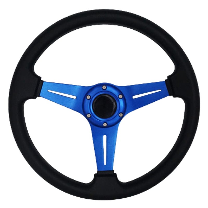 YEHICY 138 Racing Steering Wheel Quick Release for Car Sport Drifting Steering Wheel Pu Leather and Aluminum Spokes with Horn Button Blue