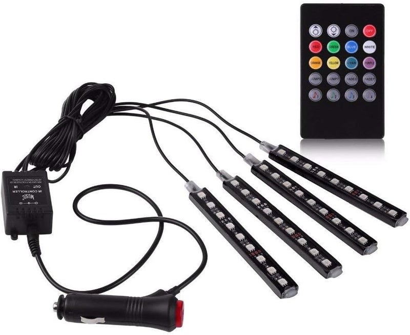 Aksmit Rally R000246 4X 9 LED RGB Car Interior Decorative Light Floor Atmosphere Strip Light Car Under Dash Interior LED Lighting Kit with Sounds Activated Wireless IR Remote Control (6W, Multicolor) - Image 2