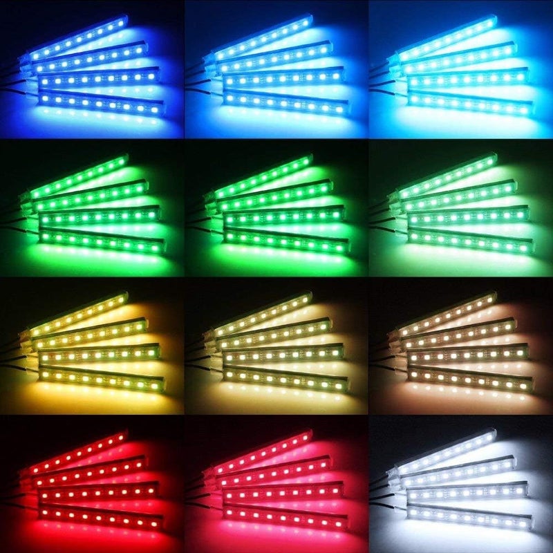Aksmit Rally R000246 4X 9 LED RGB Car Interior Decorative Light Floor Atmosphere Strip Light Car Under Dash Interior LED Lighting Kit with Sounds Activated Wireless IR Remote Control (6W, Multicolor) - Image 3