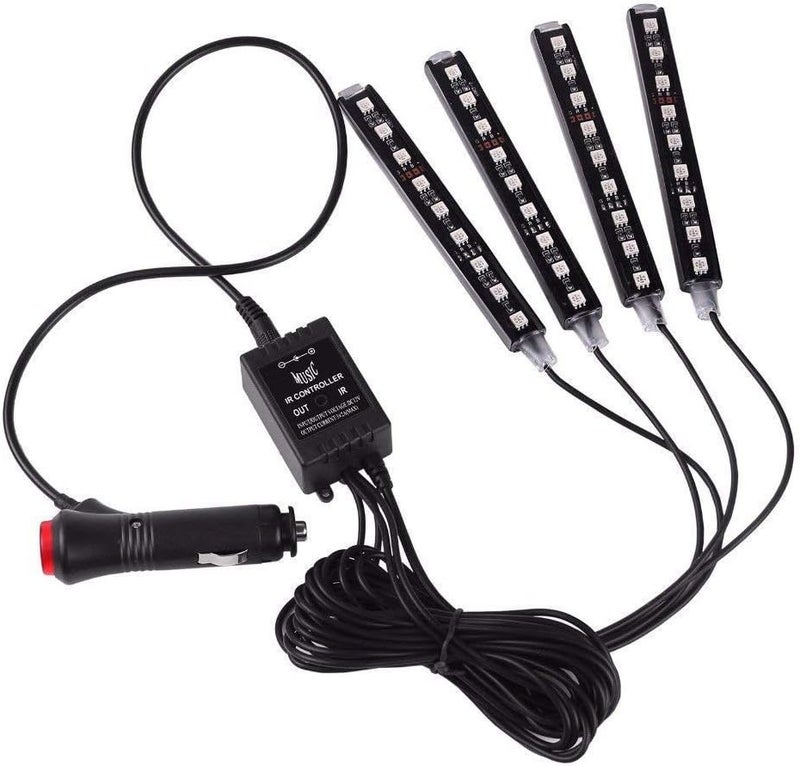 Aksmit Rally R000246 4X 9 LED RGB Car Interior Decorative Light Floor Atmosphere Strip Light Car Under Dash Interior LED Lighting Kit with Sounds Activated Wireless IR Remote Control (6W, Multicolor) - Image 4