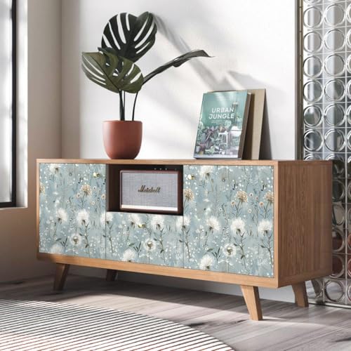 lenify Dandelion Floral Peel and Stick Wallpaper Flower Contact Paper 16.9inch x 118.1inch Vintage Wallpaper Floral Self Adhesive Decorative for Bedroom Blue Flower Removable Wall Paper - Image 2