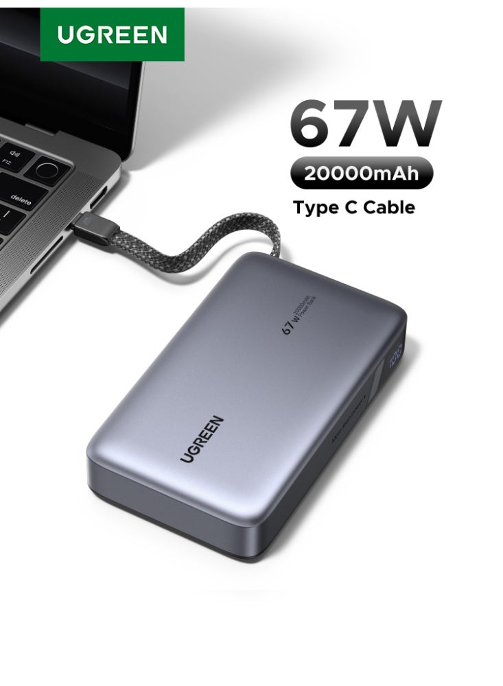Ugreen 20000mAh 67W Fast Charging 2C1A Power Bank, Two-Way Cable, PD/SCP/UFCS Compatible, Airline-Friendly, Xiaomi 67W Turbo Charge Supported, for Samsung S26/25, iPhone 17/16/15/14, Huawei P60/Mate 60, iPad, MacBook, Portable-Silver 20000mah 67W - Image 1