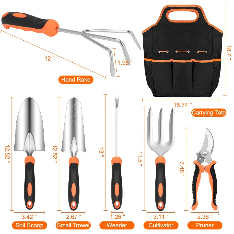 CHRYZTAL Gardening Tool Set, CHRYZTAL Stainless Steel Heavy Duty Gardening Tool Set, with Non-Slip Rubber Grip, Storage Tote Bag, Outdoor Hand Tools, Ideal Gardening Gifts for Women - Image 2