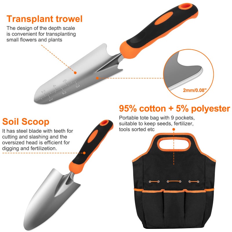 CHRYZTAL Gardening Tool Set, CHRYZTAL Stainless Steel Heavy Duty Gardening Tool Set, with Non-Slip Rubber Grip, Storage Tote Bag, Outdoor Hand Tools, Ideal Gardening Gifts for Women - Image 4