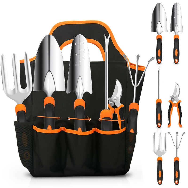 CHRYZTAL Gardening Tool Set, CHRYZTAL Stainless Steel Heavy Duty Gardening Tool Set, with Non-Slip Rubber Grip, Storage Tote Bag, Outdoor Hand Tools, Ideal Gardening Gifts for Women - Image 1