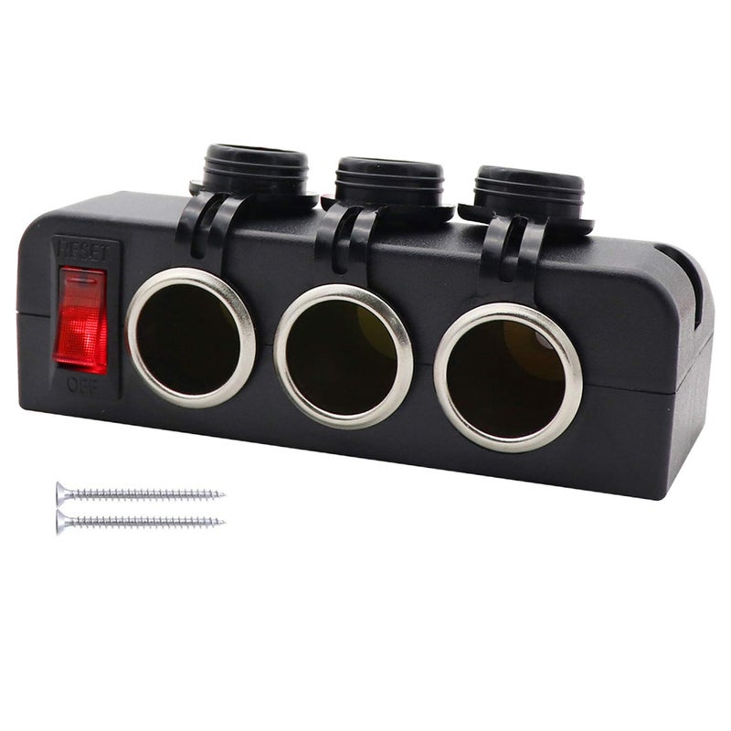 Cllena 3 Socket Cigarette Lighter Splitter 12V Power Outlet Adapter with LED OnOff Switches for Car Rv Truck Marine Boat