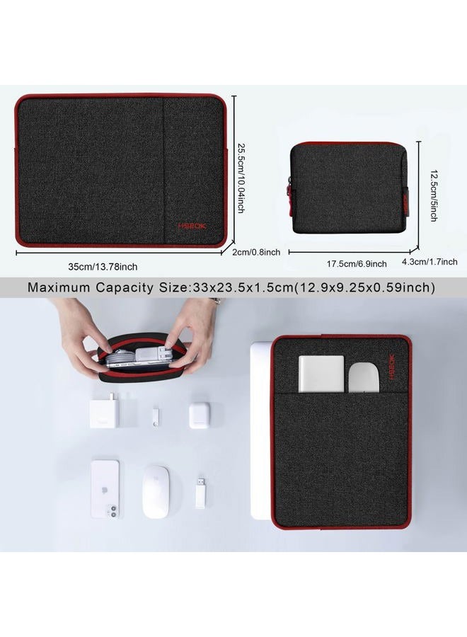 Hseok Laptop Case 14 inch Sleeve with Additional Case, Rainproof & Shockproof Carrying Laptop Cover Portable PC Sleeve Computer Bag for 14" MacBook, HP, Dell Lenovo, Asus, Acer ，Black-red - Image 2