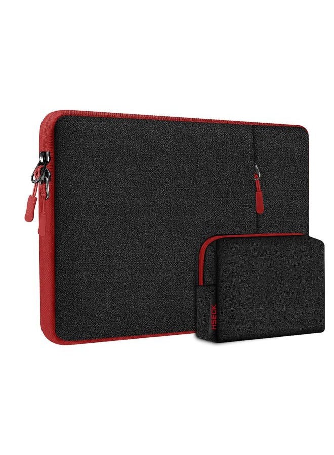 Hseok Laptop Case 14 inch Sleeve with Additional Case, Rainproof & Shockproof Carrying Laptop Cover Portable PC Sleeve Computer Bag for 14" MacBook, HP, Dell Lenovo, Asus, Acer ，Black-red - Image 1