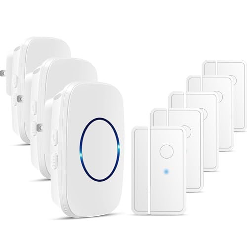 Full House Door Chime When Door Opens FullHouse Door Sensor Wireless Entry Alarm with 1000ft Range 60 Chimes and 5 Volume Levels for BusinessStoreHomeOffice White 5 Sensor 3 Receiver - Image 1