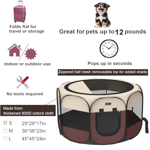 HEPEENG Portable Pet Puppy Dog Cat Playpen, 8-Panel Indoor/Outdoor Puppy Pen with Shade Cover & Travel Bag - Waterproof Dog Cat Tent - Image 2