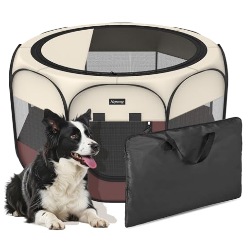 HEPEENG Portable Pet Puppy Dog Cat Playpen, 8-Panel Indoor/Outdoor Puppy Pen with Shade Cover & Travel Bag - Waterproof Dog Cat Tent - Image 1