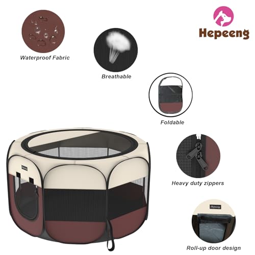HEPEENG Portable Pet Puppy Dog Cat Playpen, 8-Panel Indoor/Outdoor Puppy Pen with Shade Cover & Travel Bag - Waterproof Dog Cat Tent - Image 4